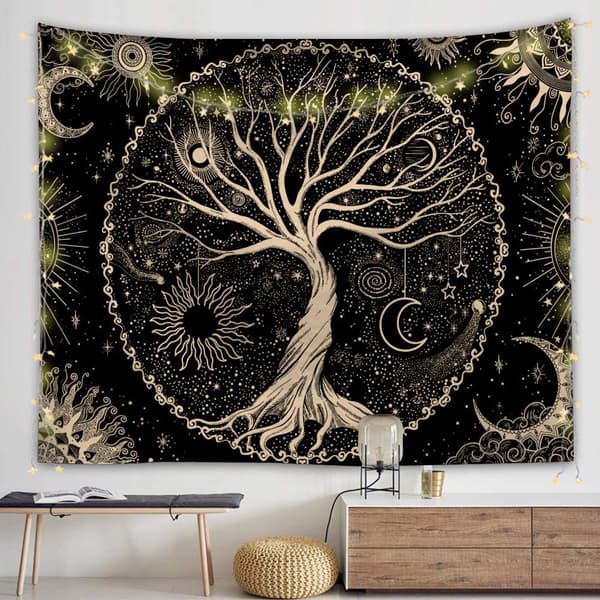 Tree of Life Tapestry Moonlight Black Psychedelic Tapestry