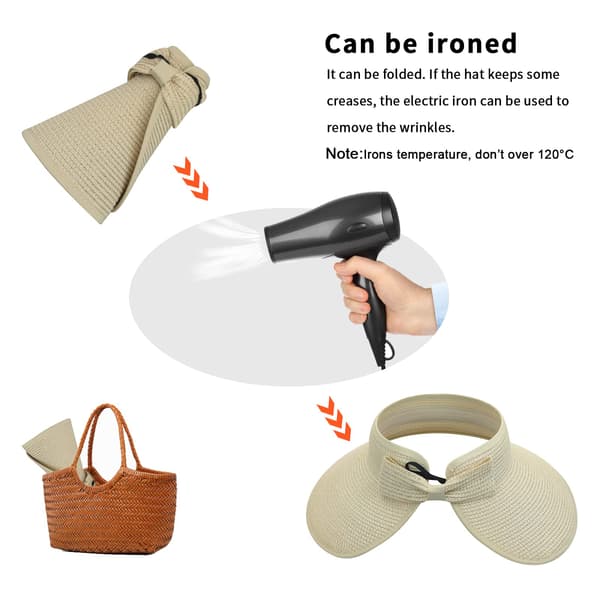 Bredskygget solhat til kvinder, damer, foldbar kasket, hestehale, strandhat med opbevaringstaske til sommer, beige