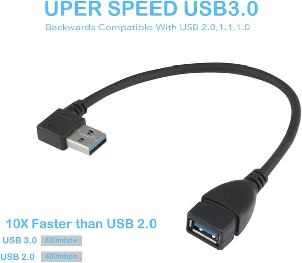 USB 3.0 Extension Cable - One Left and One Right Angle - Male to Female