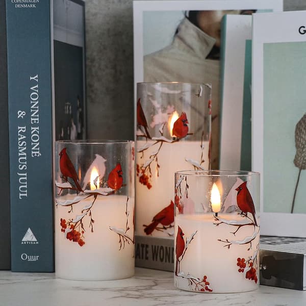 Red Flameless Candles with Remote and Timer, Battery Operated 3D Wick LED Flickering Flame Candles