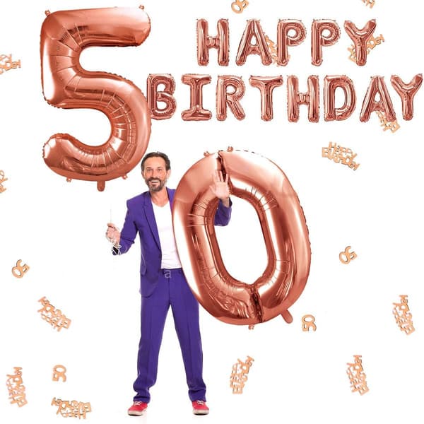 50-års gullrosa bursdagsdekorasjon, gratulerer med dagen-banner, han