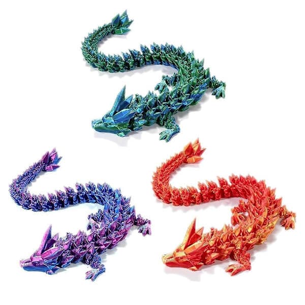 3D-printet Krystaldrage 30cm 3stk, 3D-printet Fleksibel Leddelt Drage, Dekoration