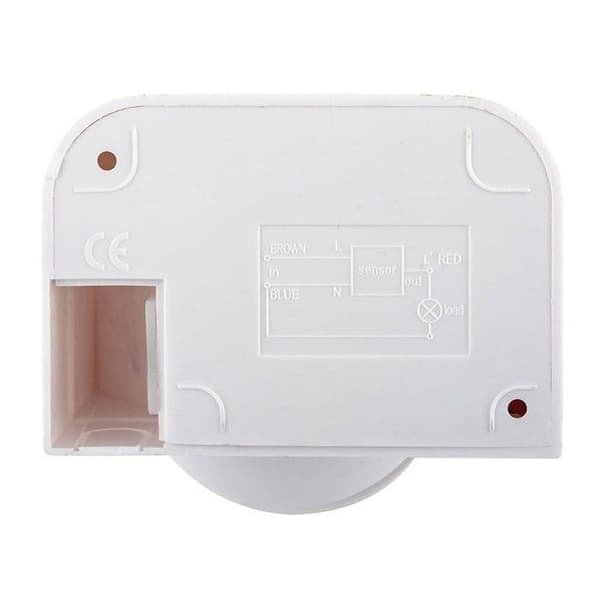 Outdoor motion detector with lighting; 12-meter detection range and 180° detection angle in open area.