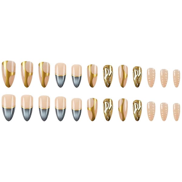 Nude False Nails with Blue Gradient Top Cute and Charming Reusable False Nails 1 1