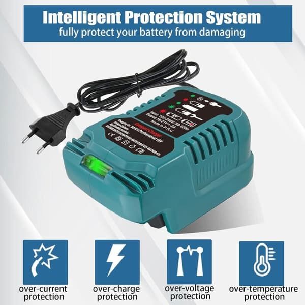 Lader for Bosch Professional 18 V batterisystem GBA 18 V med LED-display, hurtiglader kompatibel med Bosch 18 V batteri BAT6
