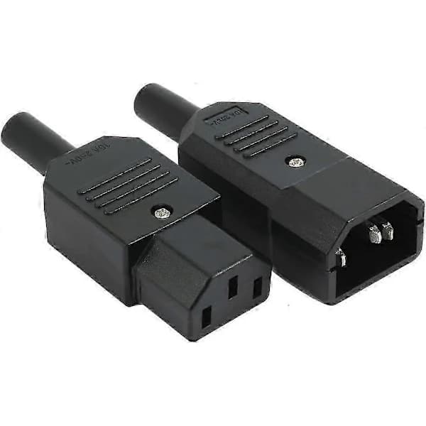 1 par AC250V 10A IEC C14 han C13 hun, 3-benede terminaler inline adapter stik strømstik
