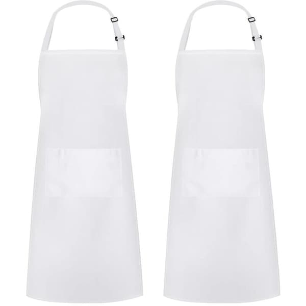 Sett med 2 justerbare kjøkkenforklær 100 % polyester med 2 lommer Matlagingsforklær for menn og kvinner Kokk