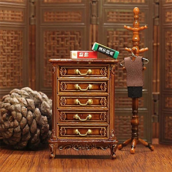 Miniature Kommode Soveværelse Natbord Opbevaringsskuffe Skabsmodel Scenedekoration