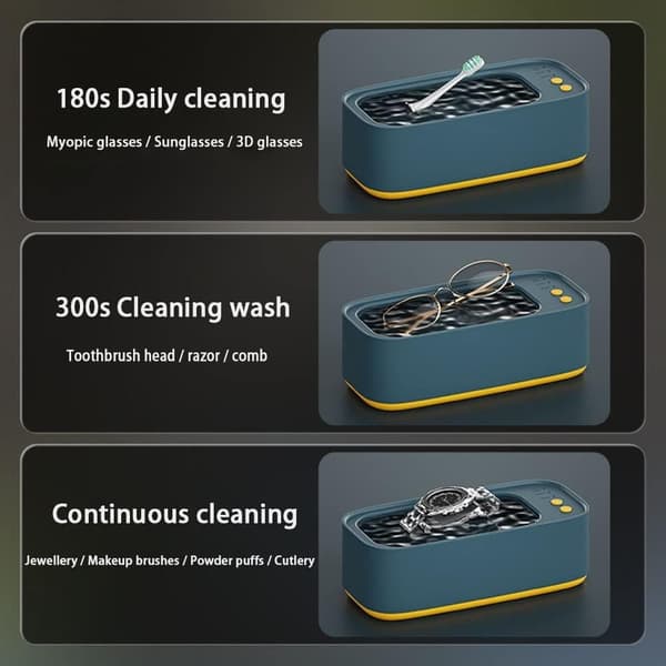 45000 Hz Ultralydsrenser – Multi Ultralydsrenser med 3 Rengøringstilstande, Ultralydsrensning til Briller & Smykker, Proteser Grå Gray