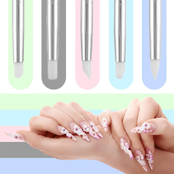5-pack Nagelkonst Dotting Verktyg Pennor Dubbelhuvud Karvningspenna Nagel Silikonborstar Set