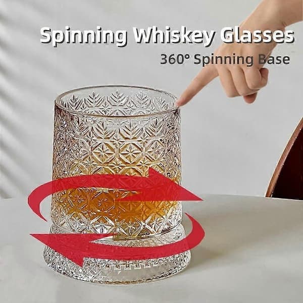 2 st snurrande whiskyglas, 260 ml whiskyglas med roterande bas | 360° roterbart whiskyglas | Old Fashioned-glas Style B - 2Pcs Style B - 2Pcs