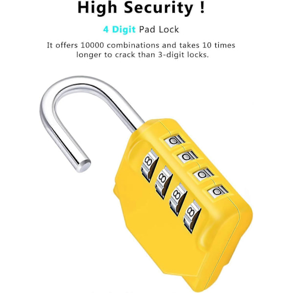 Combination Padlock, 4-Digit Coded Padlock, Gym Lock, School Lock, Weatherproof Outdoor Combination Lock (Yellow)