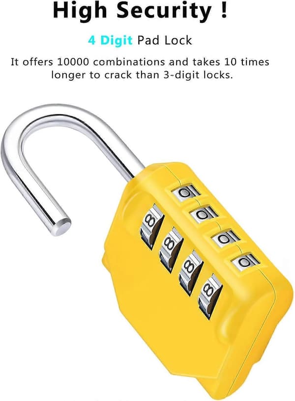 Combination Padlock, 4 Digit Coded Padlock, Gym Lock, School Locker Lock, Outdoor Weatherproof Combination Lock (Yellow)