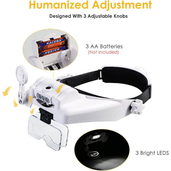 Light-Enhanced Head Magnifier with Detachable Free LED Reading Light