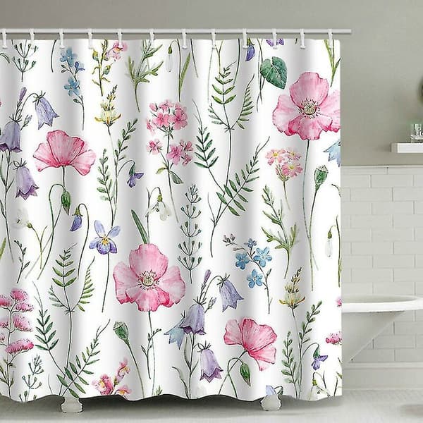 Dusjforheng Akvarell Blomster Planter Dusjforheng Sett Trykt Vanntett Polyester Dusjforheng (Rosa)