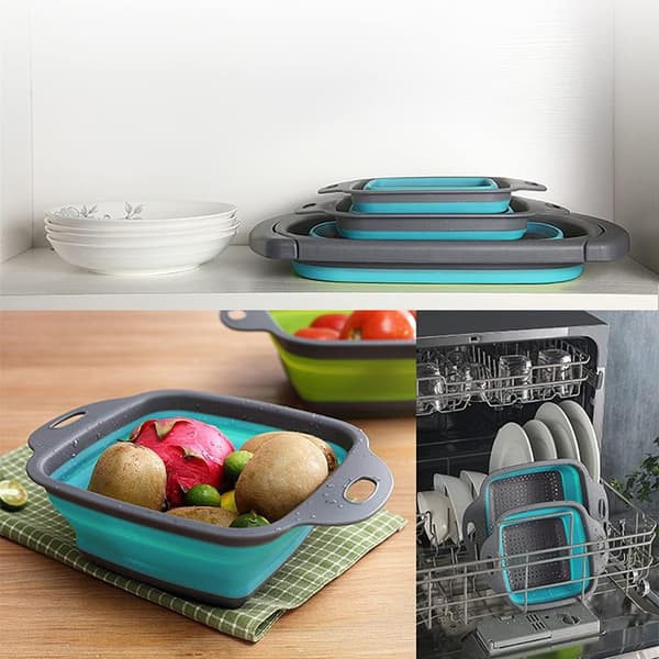 Collapsible Silicone Colander, Colander Set, Portable Fruit Basket, Saves Kitchen Space, Easy to Clean, Perfect for Pasta,