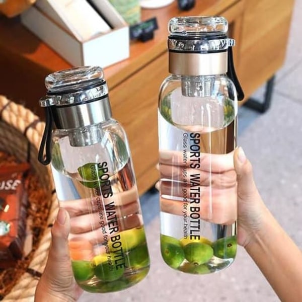 1L Glasflaska - Vattenflaska i glas med neoprenfodral - Dricksflaska i glas med sil i rostfritt stål_qq