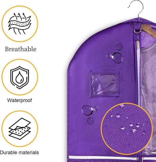 Garment Bag 110x60 cm with 5 Pockets Foldable Suit Bag Garment Bag/Clothes Protector / Garment Storage Purple