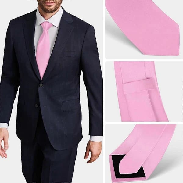 Ensfarget rosa slips for menn, smal businessbryllupsslips