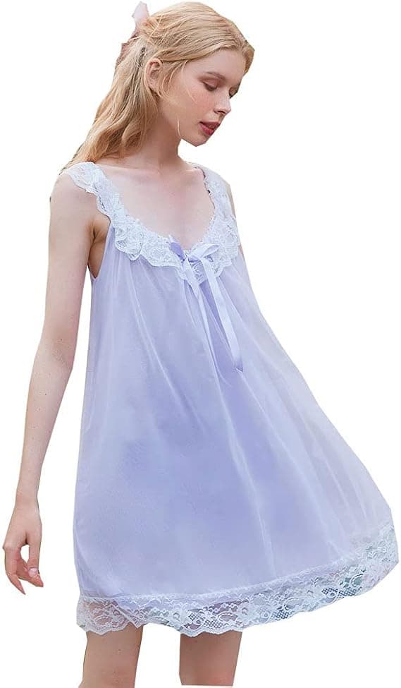 Damepyjamas blonder pyjamas Victoria retro pyjamas uformell pyjamas, lys lilla, XL