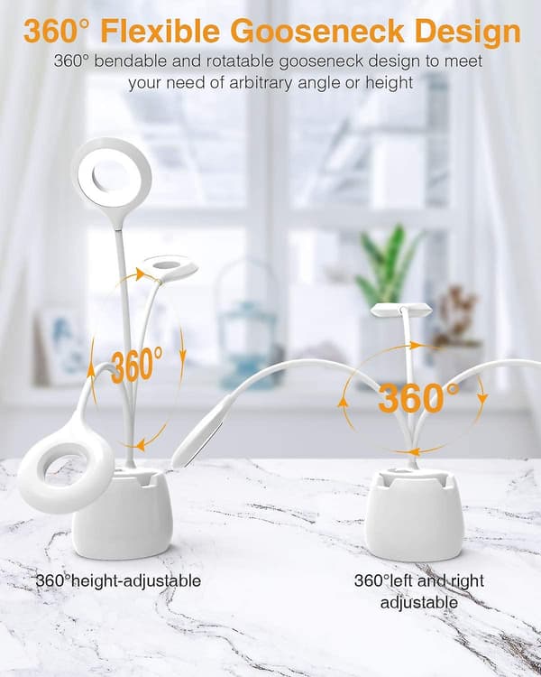 Desk Lamp, Dimmable LED Table Lamp for Book 3 Brightness Levels Flexible Gooseneck Touch Control Eye Protection USB Rechargeable [Energy Class A+++]