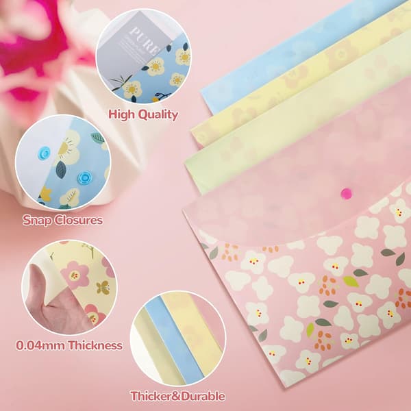 4 pcs A4 Binders with Floral Pattern, PVC Cover