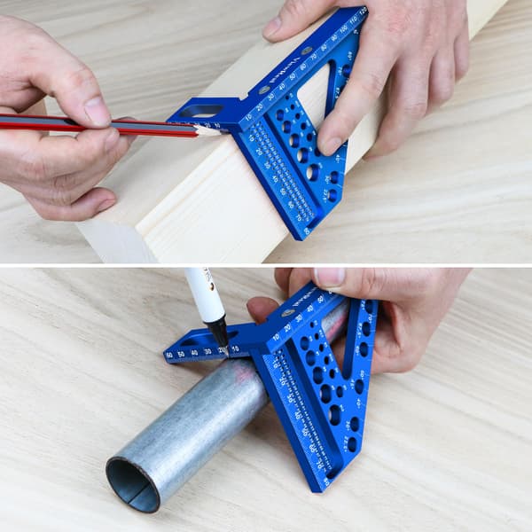 Metrisk Universal Tømrer Vinkel med Vinkelstift, Aluminiumlegering 22,5-90 Grader, Centimetergradering (blå)