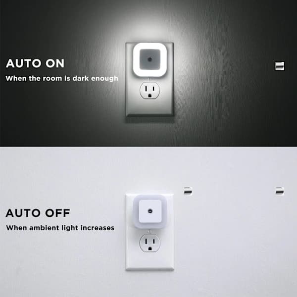 6-pack LED Night Light with Dusk Sensor for Hallway, Stairs, Bathroom, Kitchen, Bedroom, Nursery, Children's Room, Daylight White