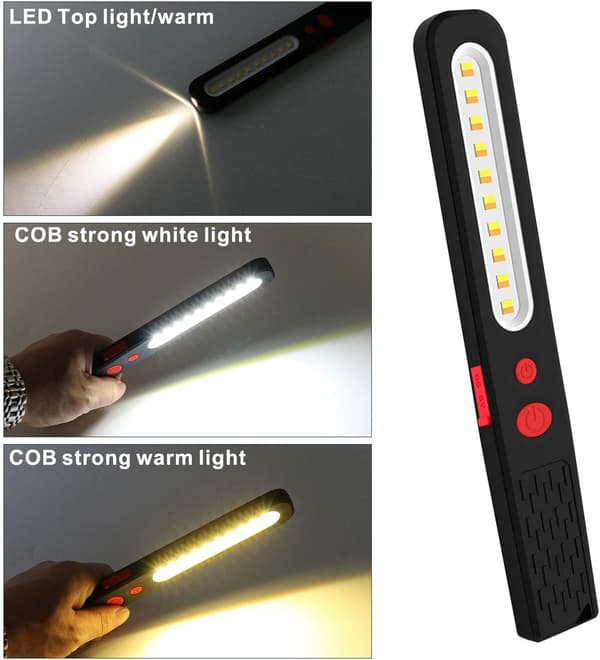 Genopladelig LED-arbejdslampe, tofarget kombinationslampe til inspektion