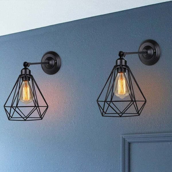 Cham Modern Industrial Diamond Cage Wall Lamp Adjustable Angle Iron Metal Light E27 Black (Bulb Not Included)