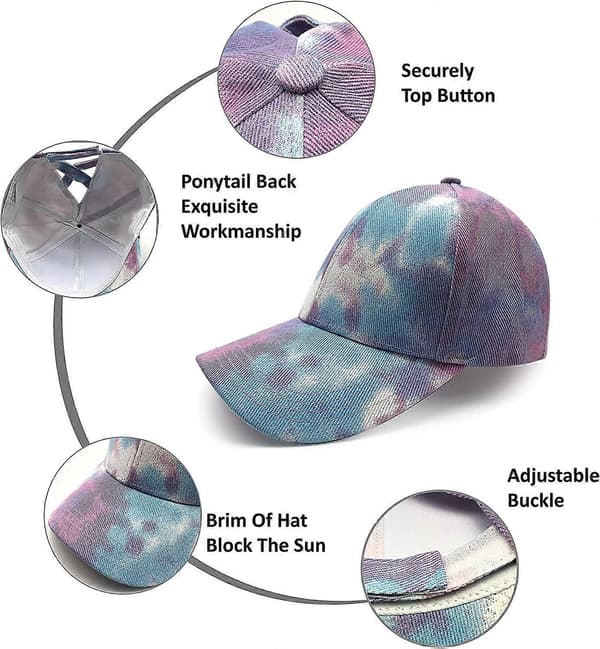 Kvinders Tie Dye Hestehale Krydsede Baseballkasketter