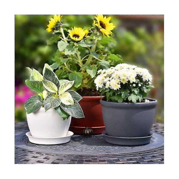 Thickened Resin Flower Pot with Tray, Round Succulent Planter K Red