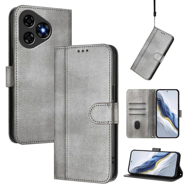 Linjeskarvspänne Retro Nahkainen Puhelinkotelo [DB] Harmaa Ulefone Note 19:lle Grey For Ulefone Note 19