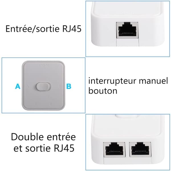 2-port Network Switch, RJ45, 2-port Network Switch Selector, 100m 2 in 1 or 1 input 2 outputs