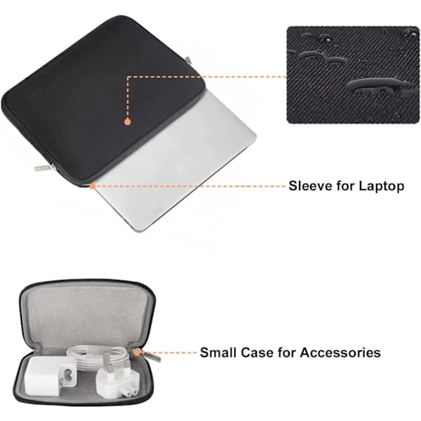13\" Laptop Sleeve for MacBook Air & Pro 2016-2025 M1 M2 M3 M4 with Small Pouch, Black
