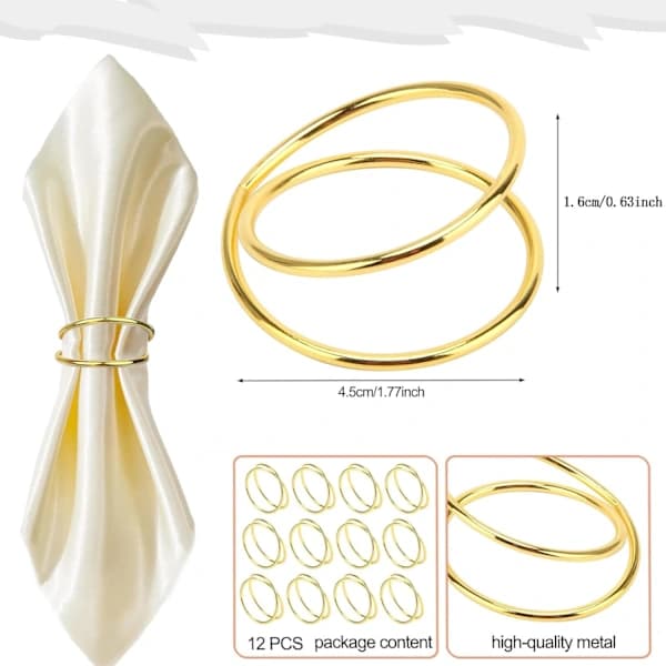 Guldservietringe - 12 stk. spiralformede metalservietringe 12-pak