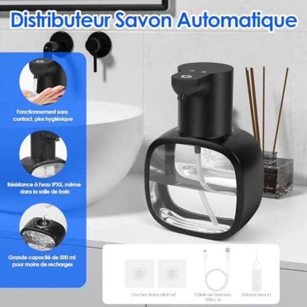 Automatic Soap Dispenser 500ml Wall Mounted for Kitchen Bathroom Compatible with Dish Soap Black