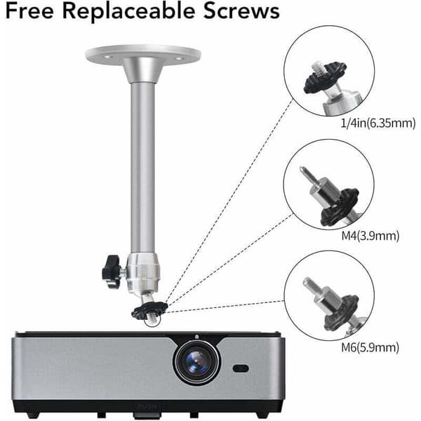 Projector Mount for Ceiling, 3 kg Load Capacity, 360° Rotation, 90° Tilt Angle, Ceiling and Wall Mount for Mini Projector - Made of Aluminum