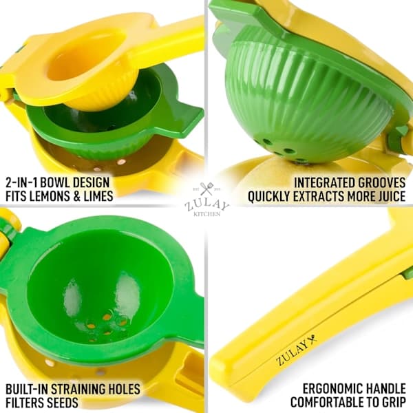 Metallic 2-in-1 Lemon and Lime Squeezer - Hand Press for Lemon - Manual Citrus Juicer for Maximum Extraction