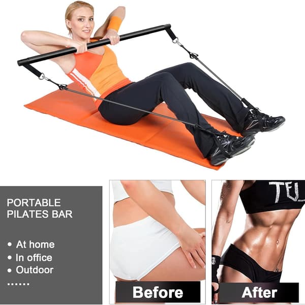Pilates Bar Kit med modstandsbånd - Hjemmegymnastikudstyr
