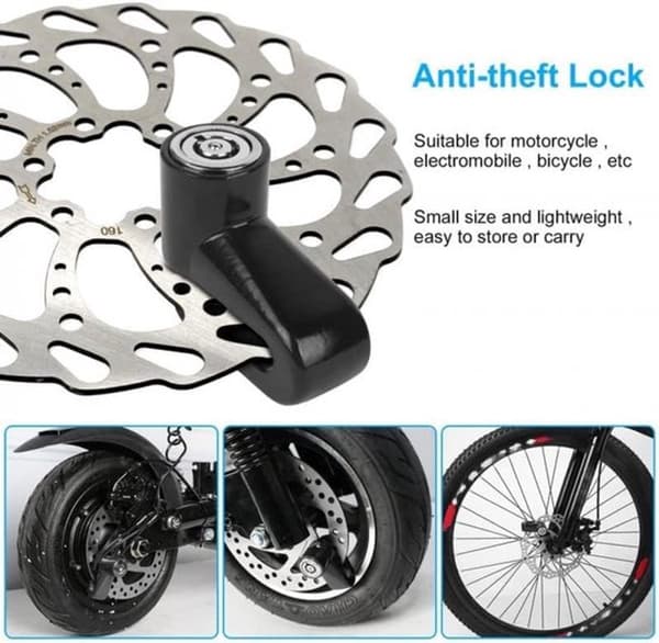 Disc Brake Lock - Disc Lock with Reminder Cable and Holder - Bicycle Lock - Electric Scooter Lock - Motorcycle Lock - Scooter Lock - Lock