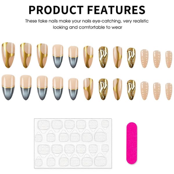 Nude False Nails with Blue Gradient Top Cute and Charming Reusable False Nails 1 1
