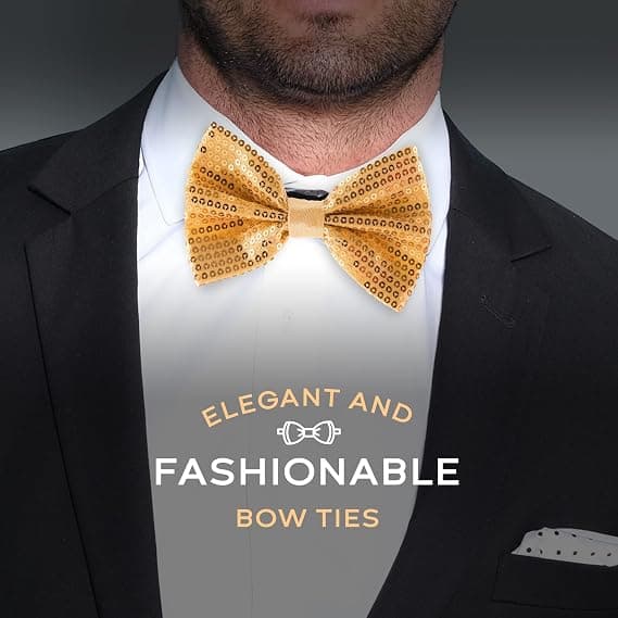 Men's Sequin Bow Tie - Pre-Tied Adjustable Bow Tie, Gold