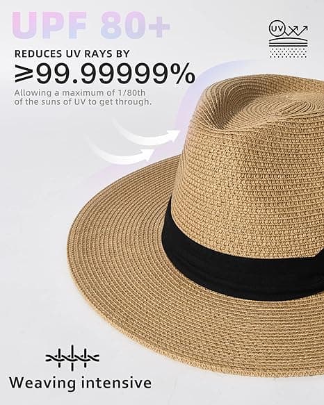 Solhatte til Kvinder Mænd Justerbar Sommer Panama Fedora Bredskygget Sammenfoldelig Pakbar Stråhat Strandhat