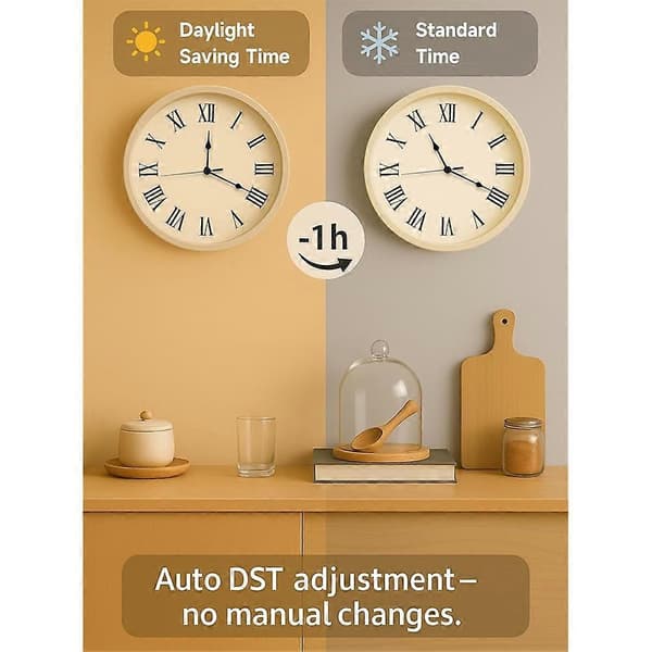 DCF77 24 mm radiostyret urværk - lydløst med sorte visere - erstatning til vægur
