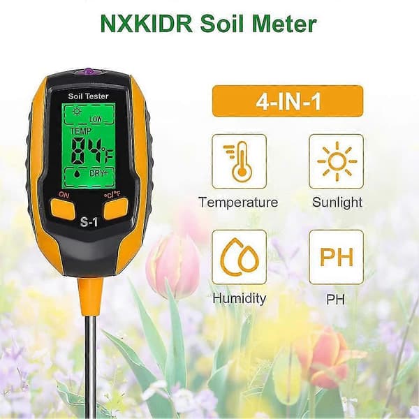 Soil pH Meter, 4-in-1 Soil Tester Moisture, Digital Plant Moisture Meter With pH/Temperature/Light