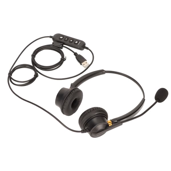 USB Business Headset ENC Noise Cancelling Binaural Wired Office Headphone with Speaker Volume Adjustment Microphone Mute