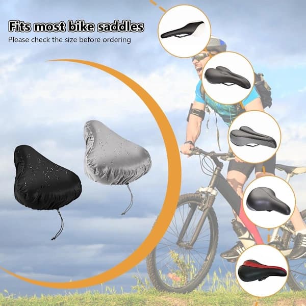 Bike Seat Cover Set, Waterproof Polyester Saddle Covers with Drawstring for Most Bikes, Black and Grey, 2-Pack