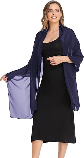 Marineblå Aftensjal og Sjal Let Chiffon Elegant Blød Silke