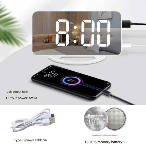 Multifunctional High Vibration Alarm Clock Suitable for Adults with Severe Sleep Difficulties, Digital Mirror Clock with Bed Shaker